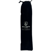 Black drawstring bag with Rock Haven Coffee logo on a white background